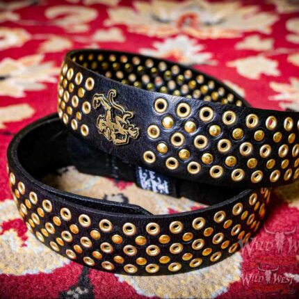 Red Monkey Handbuilt Hellion Leather Guitar Strap 56’’ - 60’’ Black+Brass