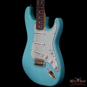 2017 Fender Custom Shop 1963 Stratocaster Journeyman Relic Faded Sea Foam Green Gold Hardware - Image 2