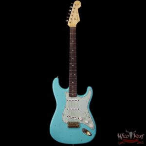 2017 Fender Custom Shop 1963 Stratocaster Journeyman Relic Faded Sea Foam Green Gold Hardware - Image 4