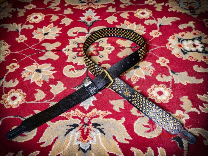 Red Monkey Handbuilt Hellion Leather Guitar Strap 56’’ - 60’’ Black+Brass - Image 4