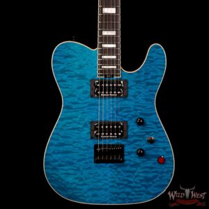 Charvel Custom Shop WW-012 Masterbuilt Red Dave Style 2 HH Quilt Maple Top Ebony Board Trans Aqua - Image 3