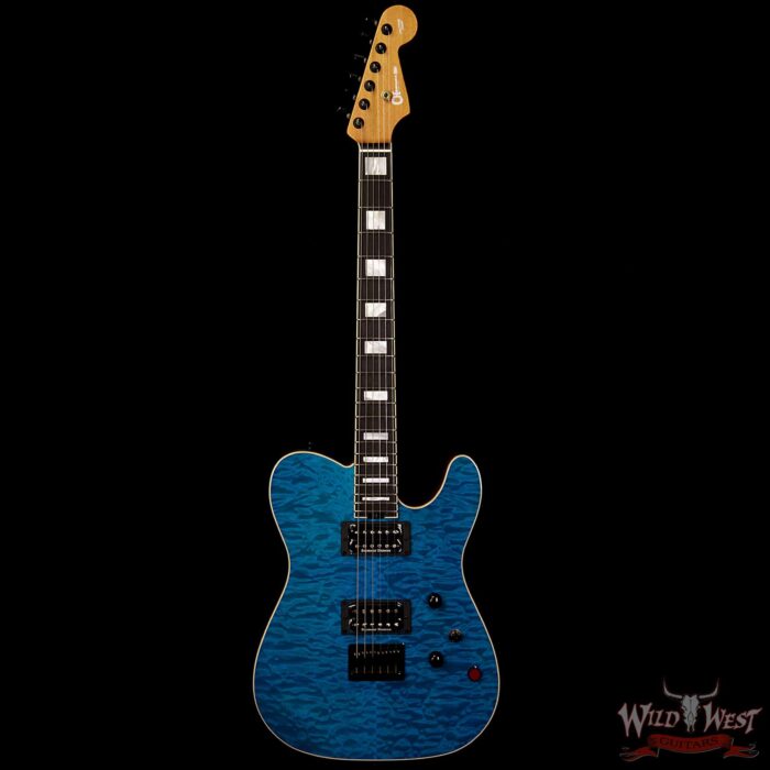 Charvel Custom Shop WW-012 Masterbuilt Red Dave Style 2 HH Quilt Maple Top Ebony Board Trans Aqua - Image 5