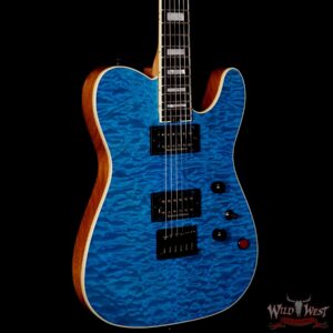 Charvel Custom Shop WW-012 Masterbuilt Red Dave Style 2 HH Quilt Maple Top Ebony Board Trans Aqua - Image 4