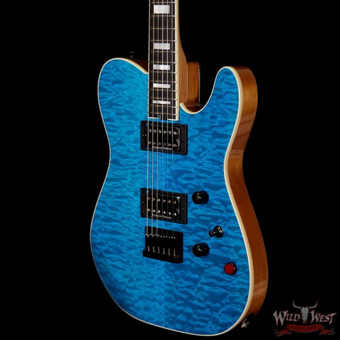 Charvel Custom Shop WW-012 Masterbuilt Red Dave Style 2 HH Quilt Maple Top Ebony Board Trans Aqua - Image 2