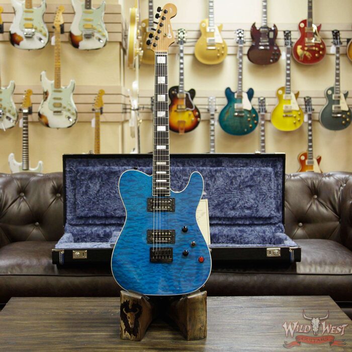 Charvel Custom Shop WW-012 Masterbuilt Red Dave Style 2 HH Quilt Maple Top Ebony Board Trans Aqua - Image 12