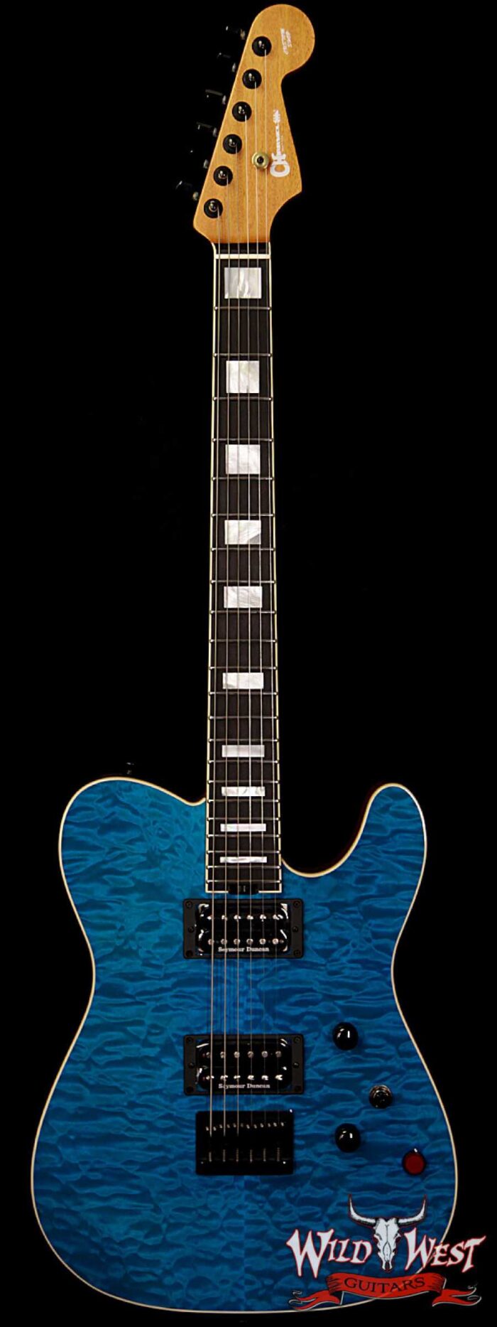 Charvel Custom Shop WW-012 Masterbuilt Red Dave Style 2 HH Quilt Maple Top Ebony Board Trans Aqua - Image 1