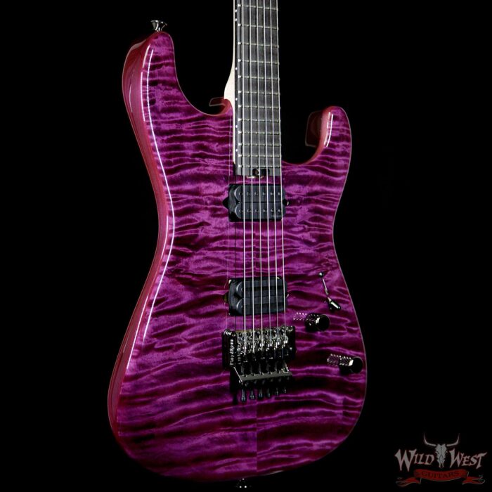 Charvel Custom Shop San Dimas Floyd Rose HH Quilt Maple Top Ebony Fretboard Trans Purple - Image 4