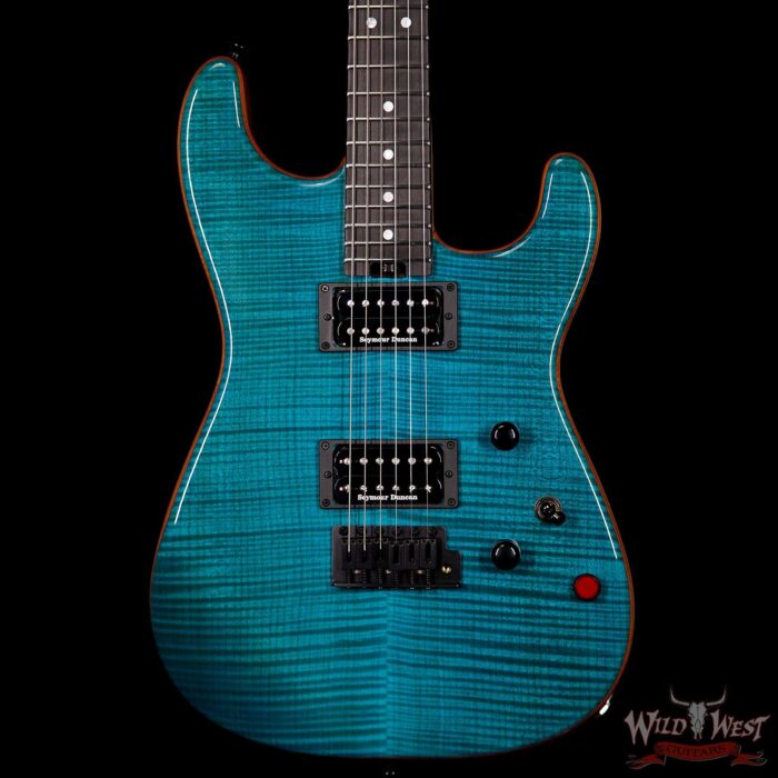 Charvel Custom Shop Wild West 004 Masterbuilt Red Dave San Dimas HH Flame Top Kill Switch Trans Aqua - Image 3