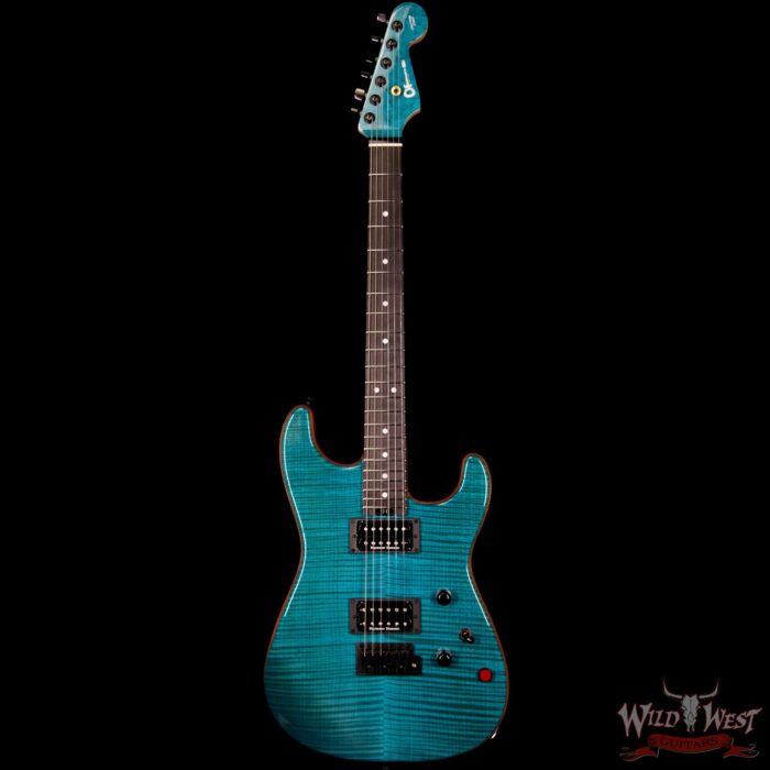 Charvel Custom Shop Wild West 004 Masterbuilt Red Dave San Dimas HH Flame Top Kill Switch Trans Aqua - Image 5