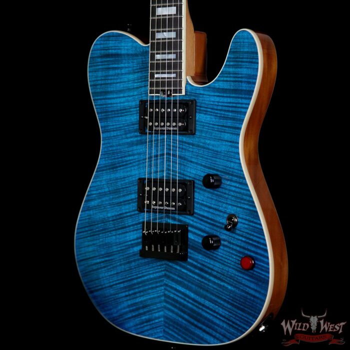 Charvel Custom Shop Wild West 010 Masterbuilt Red Dave Style 2 HH Flame Top Kill Switch Trans Aqua - Image 2