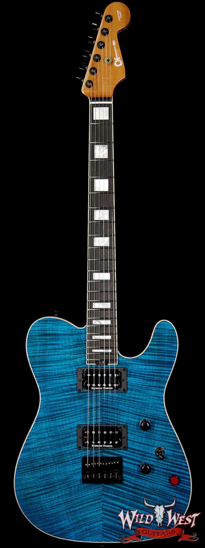 Charvel Custom Shop Wild West 010 Masterbuilt Red Dave Style 2 HH Flame Top Kill Switch Trans Aqua - Image 1