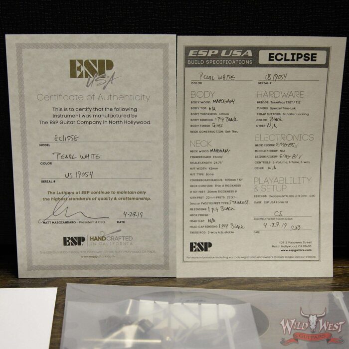 ESP USA Eclipse EMG Pickups Ebony Fingerboard Pearl White - Image 11