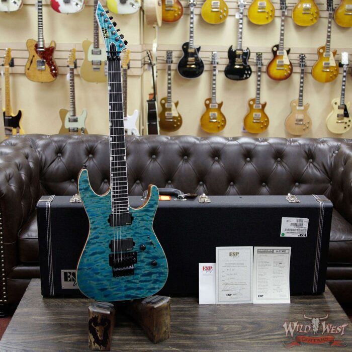ESP USA M-II FR Floyd Rose DLX EMG Pickups Quilted Maple Top with Mahogany Body Ebony Fingerboard See-Thru Blue - Image 8