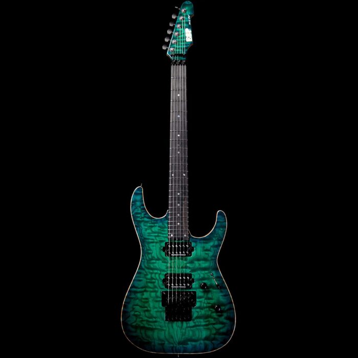 ESP USA M-II Floyd Rose Tamo Ash Top with Ebony Fretboard Emerald Green Sunburst - Image 4
