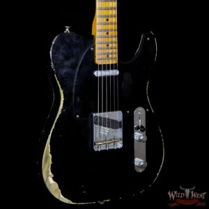 Fender Custom Shop 1952 Telecaster Heavy Relic Maple Neck Black Pickguard Faded Black - Image 4