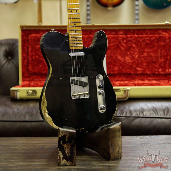 Fender Custom Shop 1952 Telecaster Heavy Relic Maple Neck Black Pickguard Faded Black - Image 13