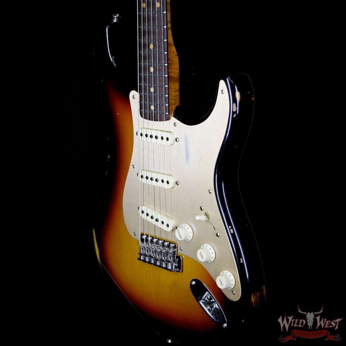 Fender Custom Shop 1960 Stratocaster Relic Roasted Birdseye Neck Rosewood Fingerboard Faded 3 Tone Sunburst - Image 2