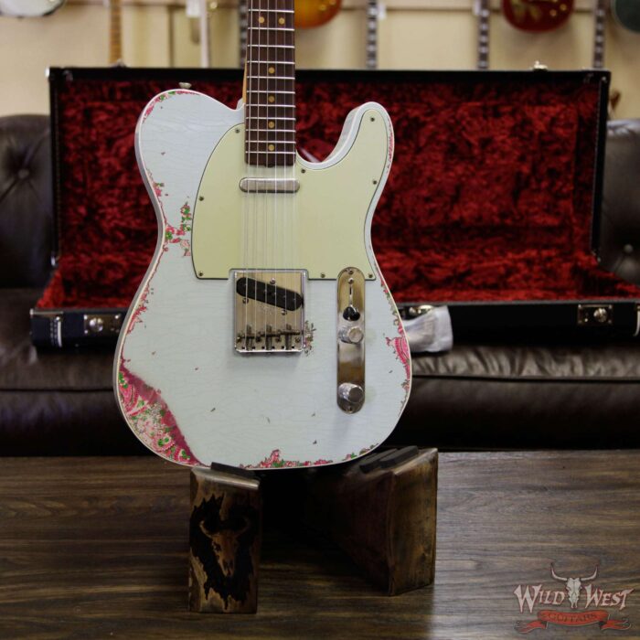 Fender Custom Shop 1963 Telecaster Heavy Relic Double Binding Rosewood Board Sonic Blue over Pink Paisley - Image 12
