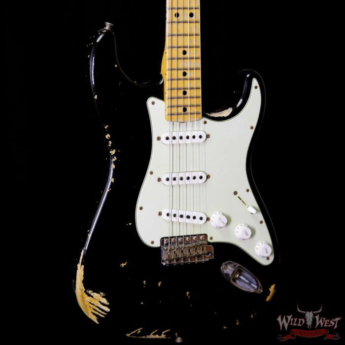 Fender Custom Shop 1969 Stratocaster Heavy Relic Maple Neck Fat Head Black - Image 4