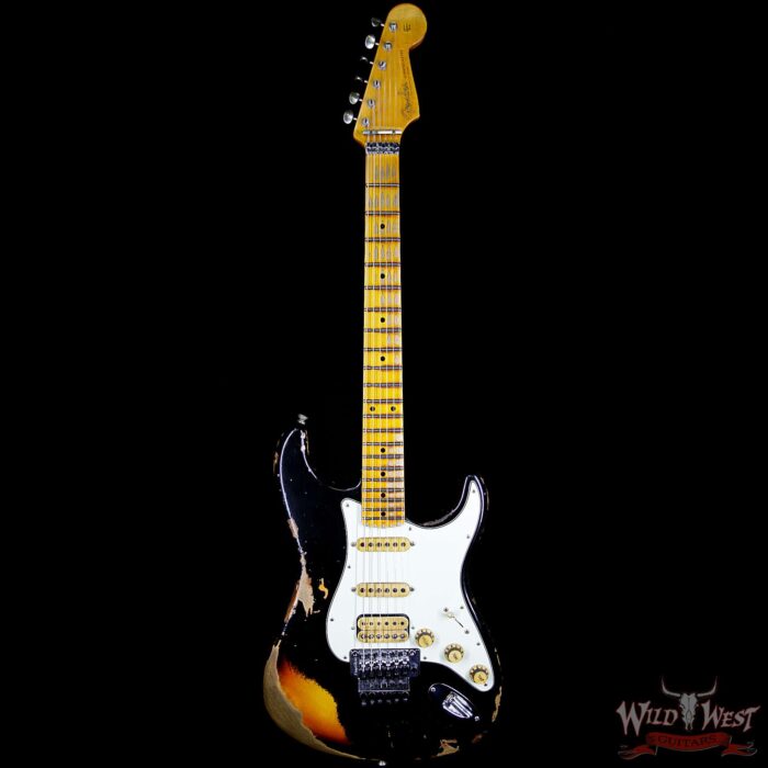 Fender Custom Shop Wild West Exclusive Black Lightning Stratocaster Floyd Rose Heavy Relic HSS 3 Tone Sunburst - Image 6