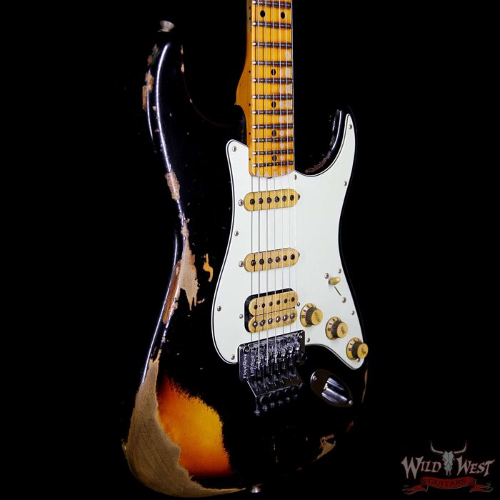Fender Custom Shop Wild West Exclusive Black Lightning Stratocaster Floyd Rose Heavy Relic HSS 3 Tone Sunburst - Image 5