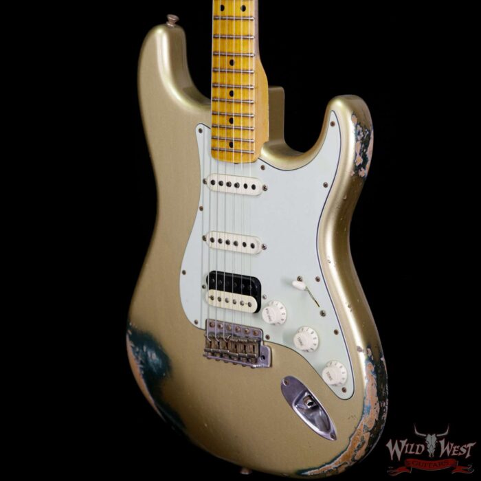 Fender Custom Shop 1960 Stratocaster HSS Heavy Relic HLE Gold over Sherwood Green Metallic - Image 2