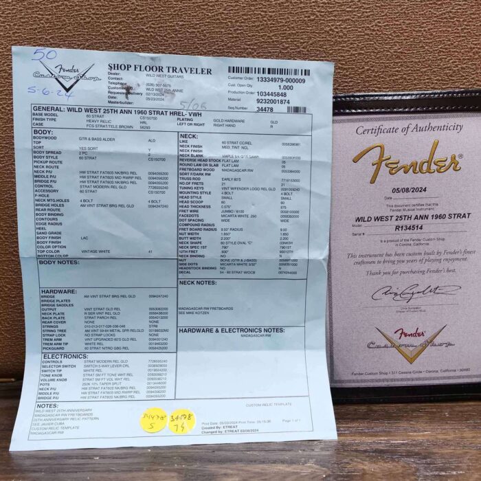 Fender Custom Shop Wild West Guitars 25th Anniversary 1960 Stratocaster Madagascar Rosewood Fretboard Heavy Relic Vintage White 7.10 LBS - Image 14