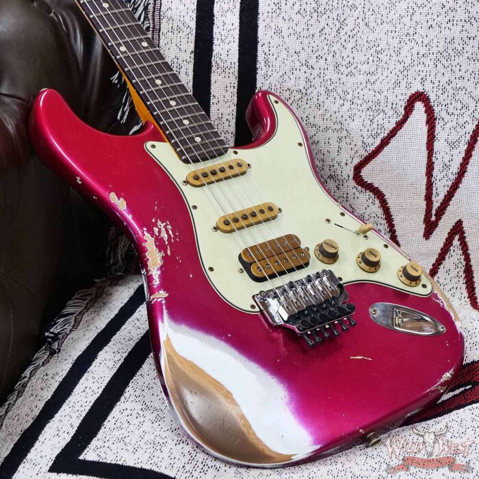 Fender Custom Shop Wild West Pink Lightning Stratocaster HSS Floyd Rose Rosewood Board 22 Frets Heavy Relic Lipstick Pink Metallic 8.20 LBS - Image 8