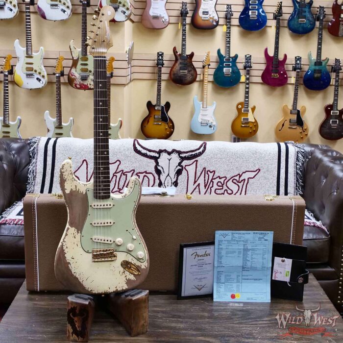 Fender Custom Shop Wild West Guitars 25th Anniversary 1960 Stratocaster Madagascar Rosewood Fretboard Heavy Relic Vintage White 7.85 LBS - Image 7