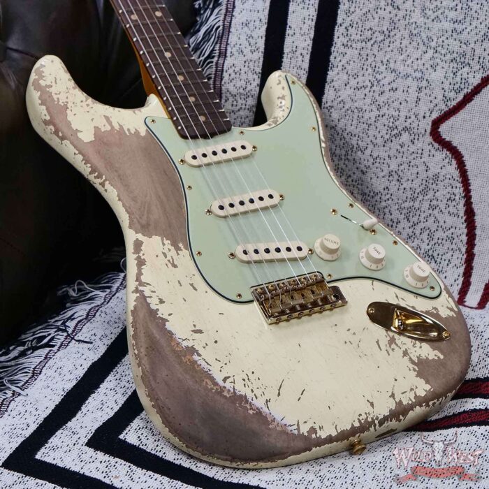 Fender Custom Shop Wild West Guitars 25th Anniversary 1960 Stratocaster Madagascar Rosewood Fretboard Heavy Relic Vintage White 7.85 LBS - Image 8