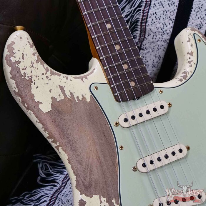 Fender Custom Shop Wild West Guitars 25th Anniversary 1960 Stratocaster Madagascar Rosewood Fretboard Heavy Relic Vintage White 7.85 LBS - Image 9