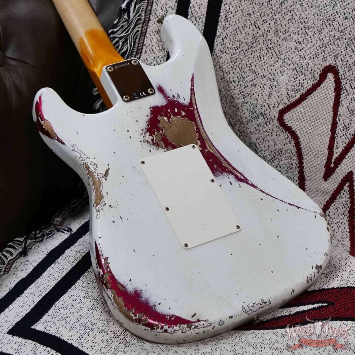 Fender Custom Shop Wild West White Lightning Stratocaster HSH Floyd Rose Mpaple Board 22 Frets Heavy Relic Lipstick Pink Metallic 8.05 LBS - Image 13