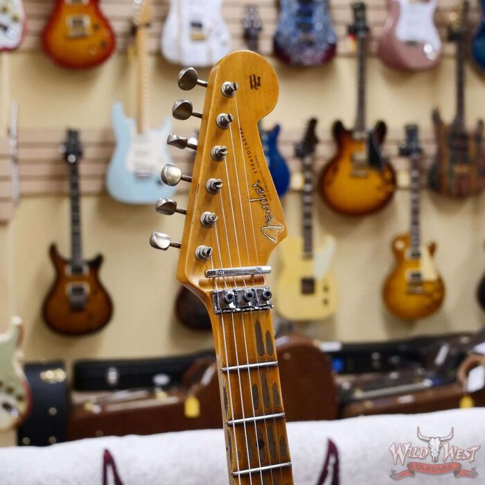 Fender Custom Shop Wild West White Lightning Stratocaster HSH Floyd Rose Mpaple Board 22 Frets Heavy Relic Lipstick Pink Metallic 8.05 LBS - Image 7