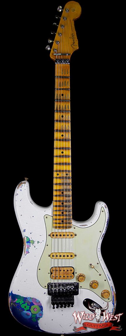 Fender Custom Shop Wild West Exclusive White Lightning Stratocaster HSS Floyd Rose Heavy Relic Maple Neck 22 Frets Blue Flower