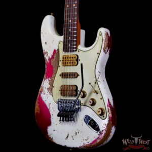 Fender Custom Shop Wild West White Lightning Stratocaster HSH Floyd Rose Rosewood Board 22 Frets Heavy Relic Lipstick Pink Metallic 8.20 LBS - Image 2