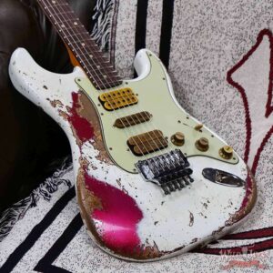 Fender Custom Shop Wild West White Lightning Stratocaster HSH Floyd Rose Rosewood Board 22 Frets Heavy Relic Lipstick Pink Metallic 8.20 LBS - Image 8