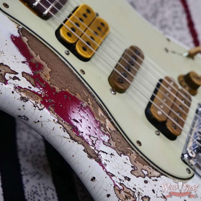 Fender Custom Shop Wild West White Lightning Stratocaster HSH Floyd Rose Rosewood Board 22 Frets Heavy Relic Lipstick Pink Metallic 8.20 LBS - Image 9