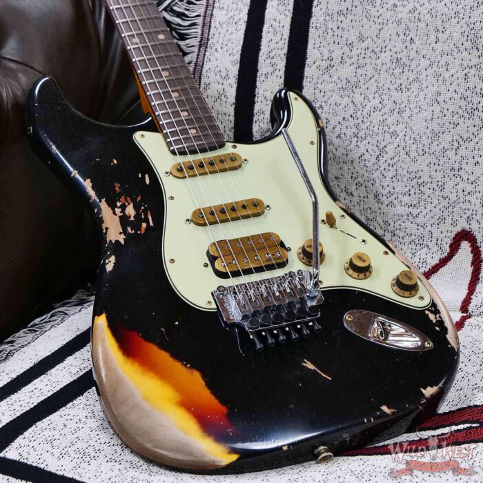 Fender Custom Shop Wild West Black Lightning Stratocaster HSS Floyd Rose Rosewood Fingerboard 22 Frets Heavy Relic 3 Tone Sunburst 8.00 LBS - Image 8