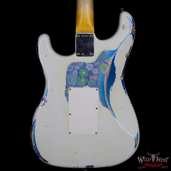 Fender Custom Shop Wild West Exclusive White Lightning Stratocaster HSS Floyd Rose Heavy Relic Rosewood Board 22 Frets Blue Flower - Image 4