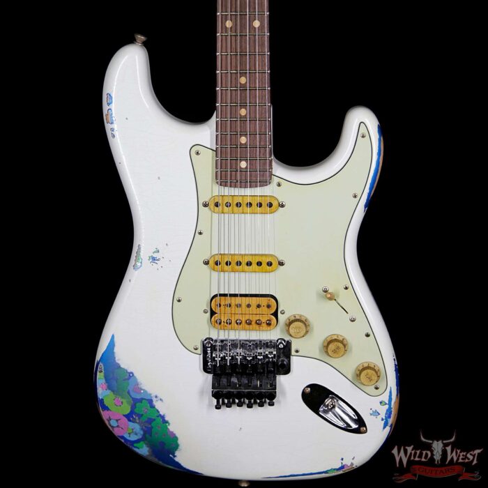 Fender Custom Shop Wild West Exclusive White Lightning Stratocaster HSS Floyd Rose Heavy Relic Rosewood Board 22 Frets Blue Flower - Image 3