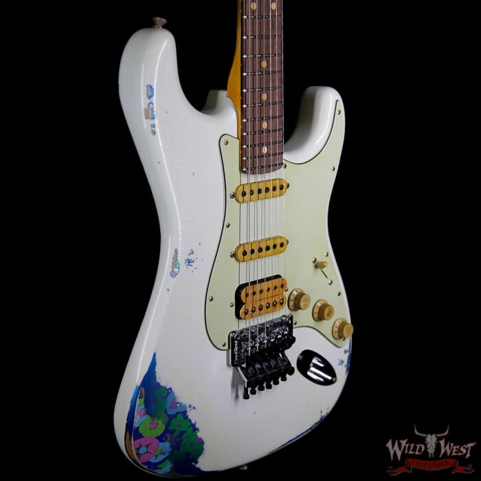 Fender Custom Shop Wild West Exclusive White Lightning Stratocaster HSS Floyd Rose Heavy Relic Rosewood Board 22 Frets Blue Flower - Image 5