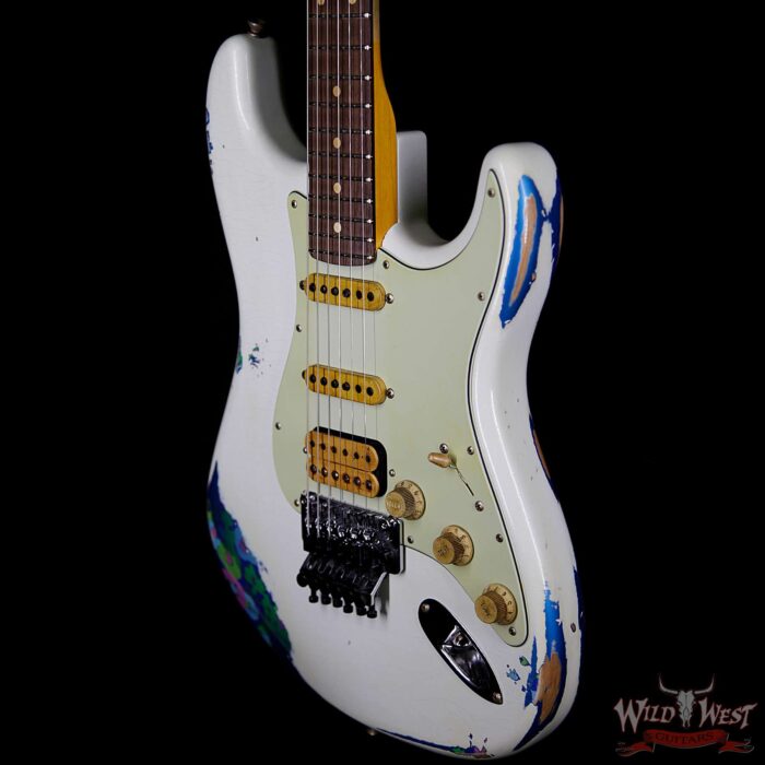 Fender Custom Shop Wild West Exclusive White Lightning Stratocaster HSS Floyd Rose Heavy Relic Rosewood Board 22 Frets Blue Flower - Image 2