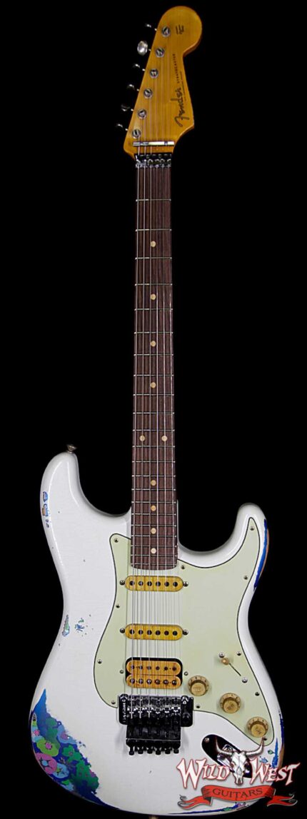 Fender Custom Shop Wild West Exclusive White Lightning Stratocaster HSS Floyd Rose Heavy Relic Rosewood Board 22 Frets Blue Flower