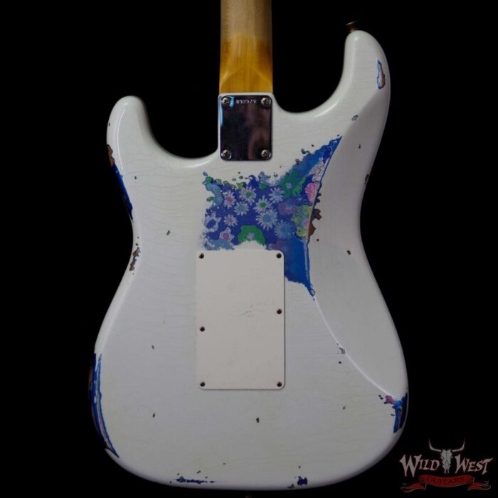 Fender Custom Shop Wild West Exclusive White Lightning Stratocaster HSS Floyd Rose Heavy Relic Rosewood Board 21 Frets Blue Flower - Image 7