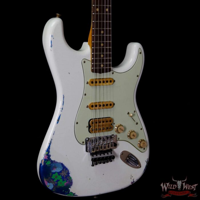 Fender Custom Shop Wild West Exclusive White Lightning Stratocaster HSS Floyd Rose Heavy Relic Rosewood Board 21 Frets Blue Flower - Image 4