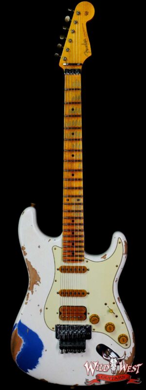Fender Custom Shop Wild West White Lightning Stratocaster HSS Floyd Rose Maple Board 22 Frets Heavy Relic Lake Placid Blue