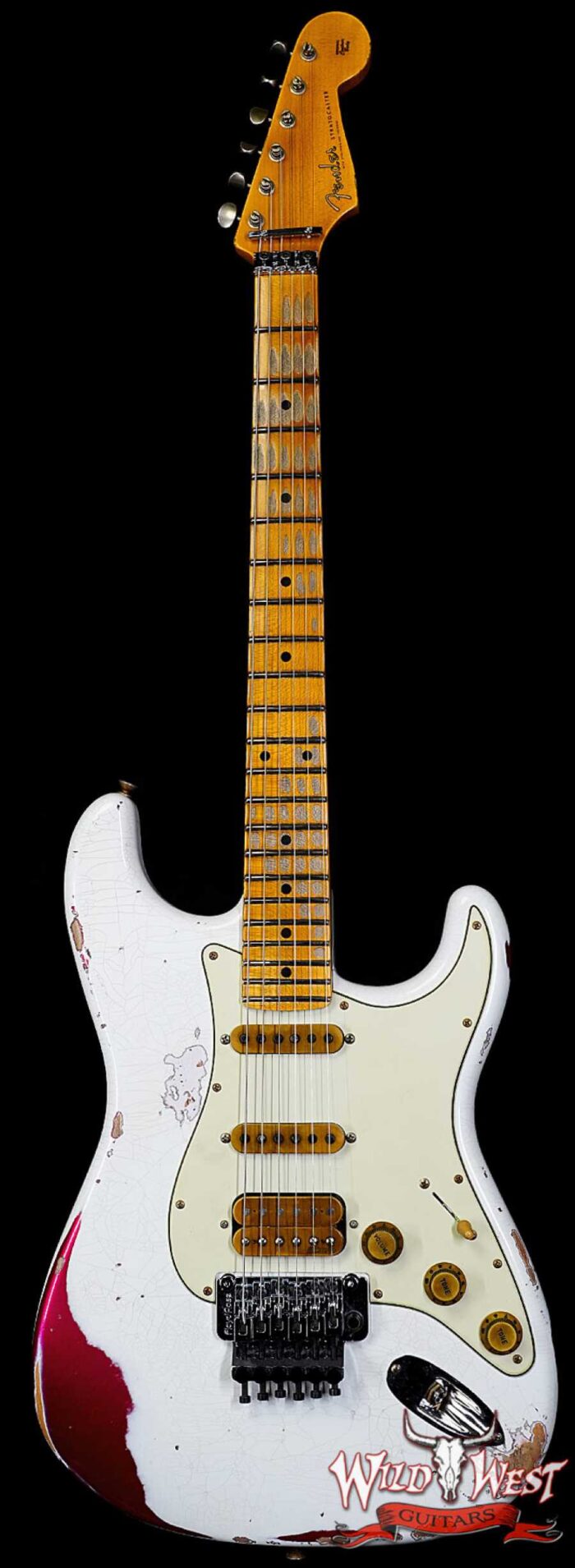Fender Custom Shop Wild West White Lightning Stratocaster HSS Floyd Rose Maple Fingerboard 22 Frets Heavy Relic Lipstick Pink Metallic 8.10 LBS - Image 1