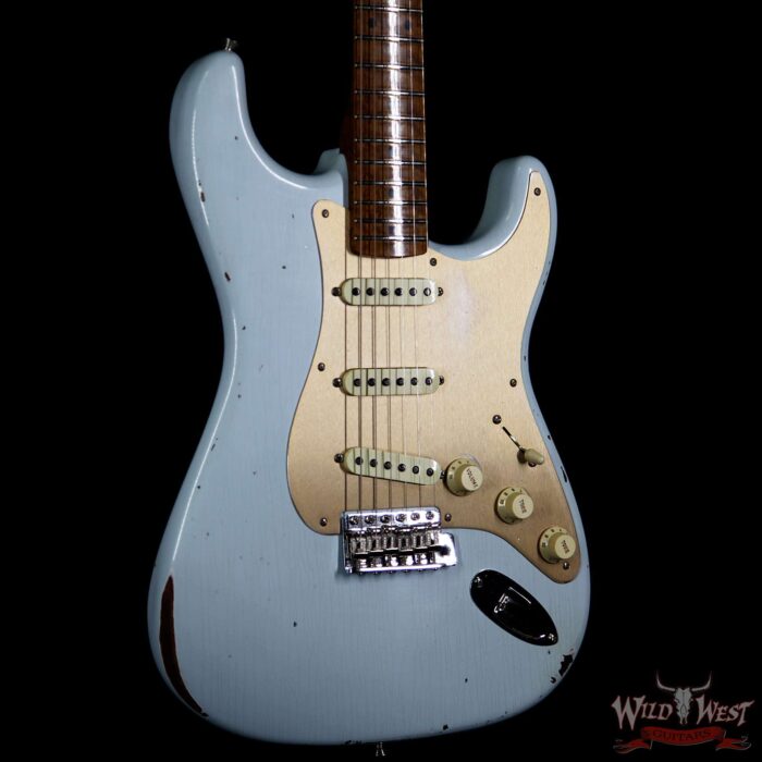 Fender Custom Shop 30th Anniversary LTD Roasted 1956 Stratocaster Relic Birdseye Neck & Board Faded Sonic Blue - Image 4