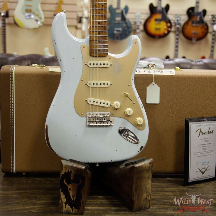Fender Custom Shop 30th Anniversary LTD Roasted 1956 Stratocaster Relic Birdseye Neck & Board Faded Sonic Blue - Image 13