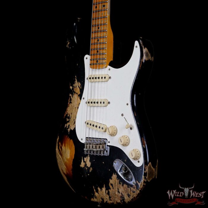 Fender Custom Shop Limited Edition 1957 Stratocaster Heavy Relic Hand-Wound Pickups Black over 2 Tone Sunburst - Image 2